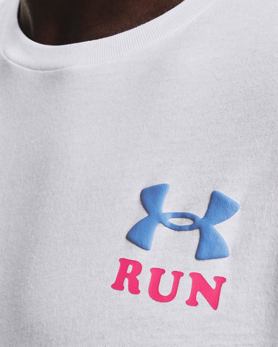 Men's UA Keep Run Weird RunMore Short Sleeve, White, pdpMainDesktop image number 2